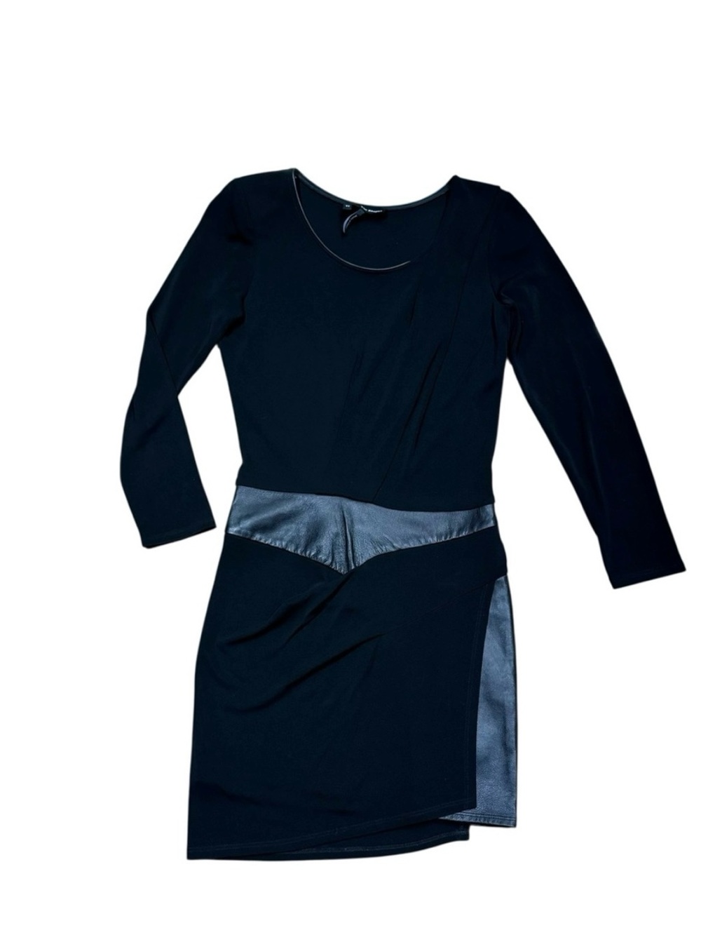 The Kooples Black Long-Sleeve Dress with Lambskin Detailing